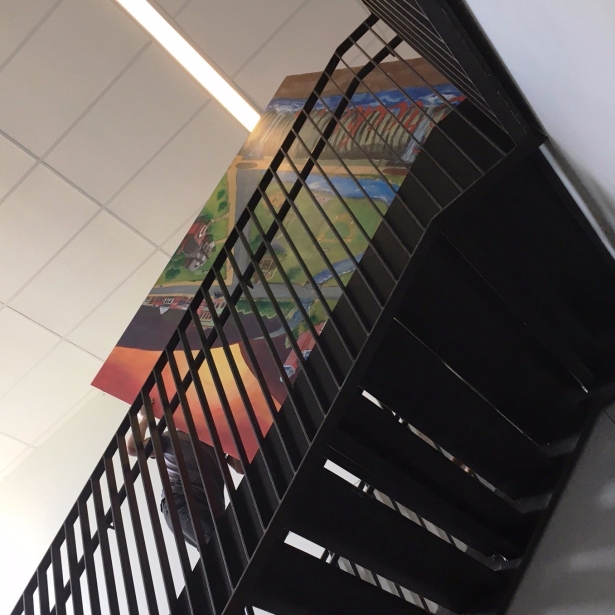 mural moving up stairs